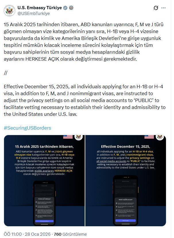ABD vizesinde ‘sosyal medya’ kapsamı genişletildi
