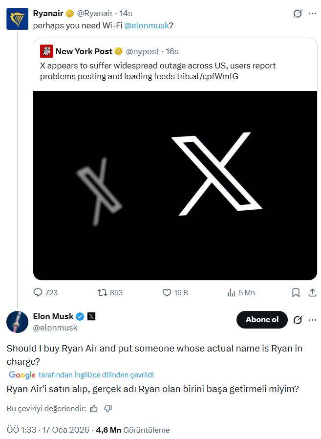 Elon Musk ile Ryanair arasında kavga