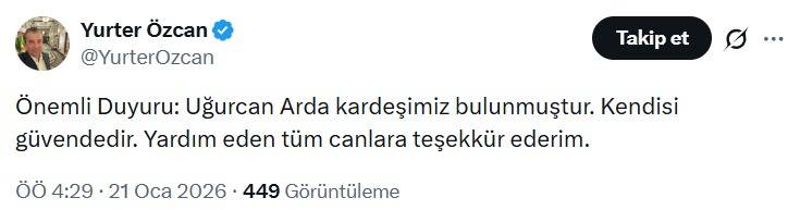 ABD’de kayıp olarak aranan Uğurcan Arda bulundu