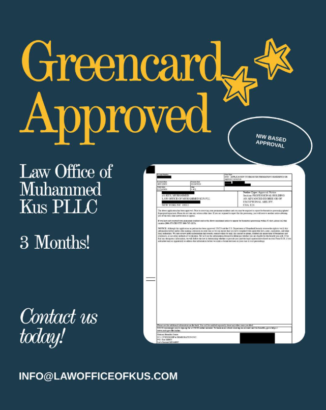 Avukat Muhammed Kuş’tan önemli başarı: NIW temelli Green Card başvurusu 3 ayda onaylandı